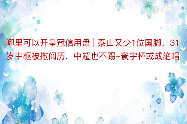 哪里可以开皇冠信用盘 | 泰山又少1位国脚，31岁中枢被撤阅历，中超也不踢+寰宇杯或成绝唱
